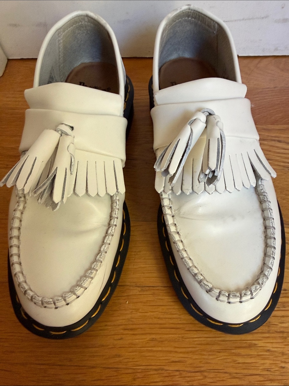 Dr. Martens White Tassel Fringe Kiltie Loafers